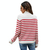 Women Striped Knitwear Loose Stand-up Collar Pullover Sweater, Size: L(Red and White)