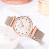 Ladies Magnet Buckle Watch Casual Flower Dial Watch Alloy Mesh Quartz Watch(Gold Sky Blue)