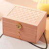 Diamond Pattern PU Leather Three-layer Drawer Jewelry Box Necklace Ring Jewelry Storage Box(Peach Pink)