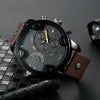 CAGARNY 6819 Multifunctional Dual Time Zone Quartz Business Sport Watch for Men(Black Shell Black Surface Brown Leather)