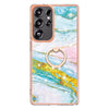 For Samsung Galaxy S25 Ultra 5G Electroplating Marble IMD TPU Phone Case with Ring Holder(Green 004)