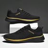 JD-9088 Autumn Fly Woven Soft Bottom Men Leisure Shoes Couple Running Shoes, Size: 48(Black Gold)
