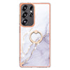 For Samsung Galaxy S25 Ultra 5G Electroplating Marble IMD TPU Phone Case with Ring Holder(White 006)
