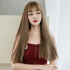 Wig Female Long Hair Full Headgear Straight Hair Natural Air Bangs Full Top Wig(Black Tea Color 58CM)