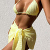 Summer Sexy Halter Bikini Three-piece Suit Solid Lace-up Swimsuit with Breasts Pad, Size: L(Yellow)