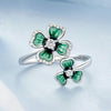 S925 Sterling Silver Platinum Plated Lucky Four-leaf Clover Open Adjustable Ring(BSR528-E)