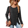 Autumn And Winter Round Neck Button Split Loose Long-Sleeved T-Shirt Top, Size: L(Black)