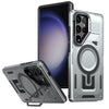 For Samsung Galaxy S23 Ultra 5G Shield Hollow Frame Holder MagSafe Phone Case(Grey)