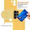For Samsung Galaxy S25 Ultra 5G Integrated Card Bag Solid Color Liquid Silicone Phone Case with Lanyard(Yellow)