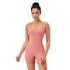 Women Square Neck Tight Quick-drying Yoga Short-sleeved Jumpsuit, Size: M(Rose Pink)