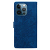 For iPhone 12 Pro Max / 13 Pro Max Lace Floral Embossed Magnetic Buckle Leather Phone Case(Blue)