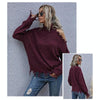 Ladies Loose Off Shoulder Ripped Long-Sleeved Turtleneck Autumn Knitted Sweater, Size:L(Wine Red)