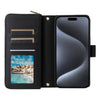 For iPhone 15 Pro Nine-card Slots Zipper Wallet Bag Leather Phone Case(Black)