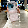 For Samsung Galaxy Z Flip5 Three Parts Pearlescent Shell Texture Phone Case with Bracelet(Pink)