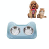 Blue Double Pet Bowl - Stainless Steel, Leakproof, Cat & Dog