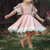 Girls Lace Princess Dress Trumpet Sleeve Three-dimensional Flower Dress, Kid size:110cm(Pink)