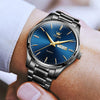 OLEVS 6898 Men Waterproof Luminous Steel Watch Band Quartz Watch(Black Blue)