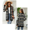 Autumn and Winter Female Diamond Loose Knitted Cardigan Jacquard Medium-length Sweater Jacket, Size: L(Brown)