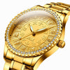 FNGEEN S777 Men Gold-Plated Diamond Zodiac Pattern Quartz Watch(Leather Brown Belt)