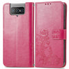 For Asus Zenfone 8 Flip Four-leaf Clasp Embossed Buckle Mobile Phone Protection Leather Case with Lanyard & Card Slot & Wallet & Bracket Function(Magenta)