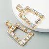 1 Pair Hollow Geometric Square Earrings Alloy Inlaid Color Rhinestone Earrings(AB Color)