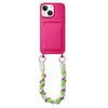 For iPhone 13 Dopamine Card Slot Phone Case with Lanyard(Rose Red)