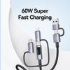 USAMS 60W 6 in 1 Digital Display Fast Charging Cable, Length:1.2m(Titanium Gray)