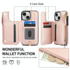 For iPhone 13 mini Double Flap Zipper RFID Leather Phone Case with Short Lanyard(Rose Gold)