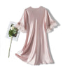 Scalloped Edge V-Neck Mid Sleeve Loose Women Nightdress, Size:M(Pink)