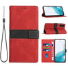 For Samsung Galaxy S23 FE 5G Grid Stitching Leather Phone Case with Lanyard(Red)