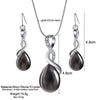 Women Fashion Opal Water Drop Necklace Pendant Earrings Bridal Wedding Jewelry Sets(Black)