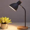 E27 Button Switch Wood Table Lamp Metal Shade Desk Light Bedside Reading Book Light Home Decor, Light Source:9W Led White Light(Gray)