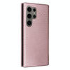 For Samsung Galaxy S24 Ultra 5G Carbon Fiber Texture Flip Leather Phone Case(Pink)