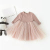 Winter Girls Patchwork Five-pointed Star Mesh Long-sleeved Dress, Kid Size:100cm(Pink)