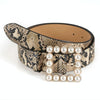 Fashionable Pearl Square Buckle Decorative PU Leather Belt for Women, Size:80-100cm(Brown)