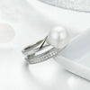 S925 Sterling Silver Elegant Ladies Ring Platinum Plated Diamond Pearl Ring