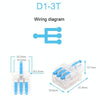 5pcs D1-3T Push Type Mini Wire Connection Splitter Quick Connect Terminal Block(Blue)