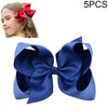5 PCS 6 Inch Colorful Kids Girls Big Solid Ribbon Hair Bow Clips(37)