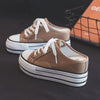 Women Thick-Soled Inner Heightened Semi-Slipper Canvas Shoes Lazy One-Legged Platform Shoes, Size: 39(Milk Tea)