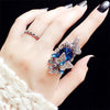 2 PCS/Set Women Fashion Retro Palace Gemstone Crystal Butterfly Ring, Ring Size:17(Purple)