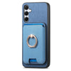 For Samsung Galaxy A35 5G Retro Cross Leather Ring Vertical Insert Card Bag MagSafe Phone Case(Blue)