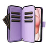 For iPhone 15 Nine-card Slots Zipper Wallet Bag Leather Phone Case(Light Purple)