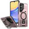 For Samsung Galaxy A15 Shield Hollow Frame Holder MagSafe Phone Case(Rose Gold)