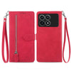 For Xiaomi Redmi K70 Pro Embossed Flower Zipper Leather Phone Case(Red)