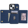 For iPhone 14 Three Fold Card Bag Phone Case with Long Lanyard(Blue)