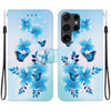 For Samsung Galaxy S22 Ultra 5G Crystal Texture Colored Drawing Leather Phone Case(Blue Butterflies)