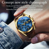 OLEVS 2872 Men Three Eyes Six Needles Chronograph Waterproof Quartz Watch(Blue + Gold)
