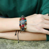 BX016 Retro Personality Leather Beaded Bracelet(White Leather+Bronze Accessories)