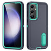 For Samsung Galaxy S24+ / S25+ 5G Rugged PC Hybrid Silicone Phone Case with Holder(Dark Blue+Light Green)