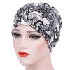 Women Floral Cotton Turban Hat Wrap Cap, Size: M56-58cm(Black Leaves)